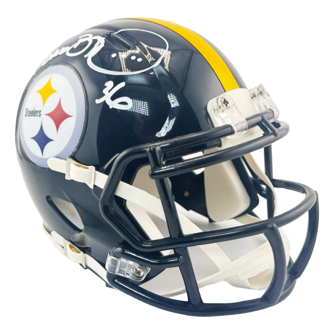 Jerome Bettis Signed White Ink Pittsburgh Steelers Speed Mini Football Helmet (Beckett)