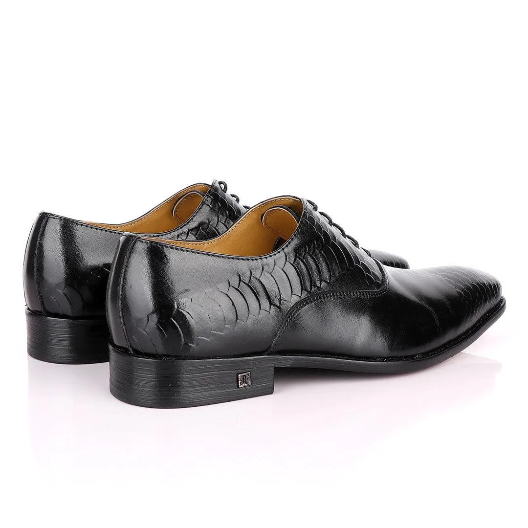 John Foster Oxford  Half Croc Laceup Black wingtip Leather Shoes