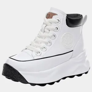 Joskaa 2024 New White Leather Platform Sneakers Women