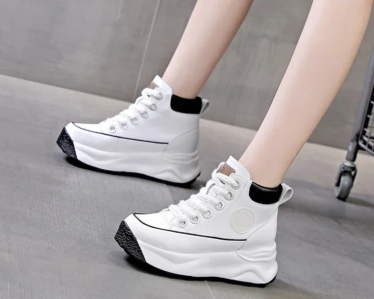 Joskaa 2024 New White Leather Platform Sneakers Women