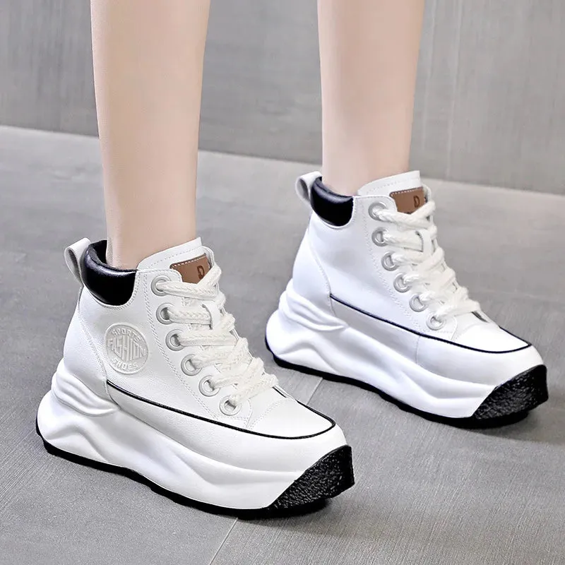 Joskaa 2024 New White Leather Platform Sneakers Women