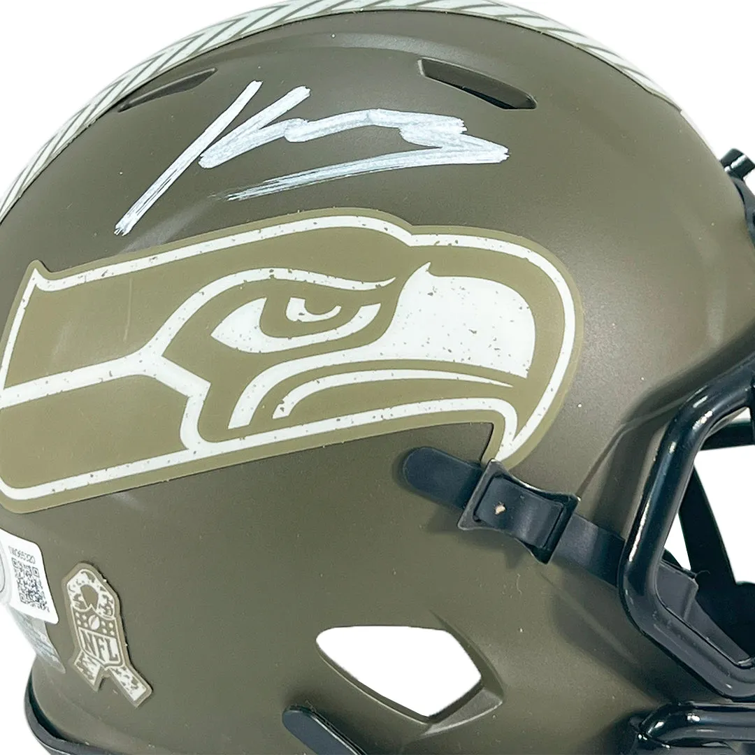 Kenneth Walker Signed Seattle Seahawks Salute to Service Mini Football Helmet (Beckett)