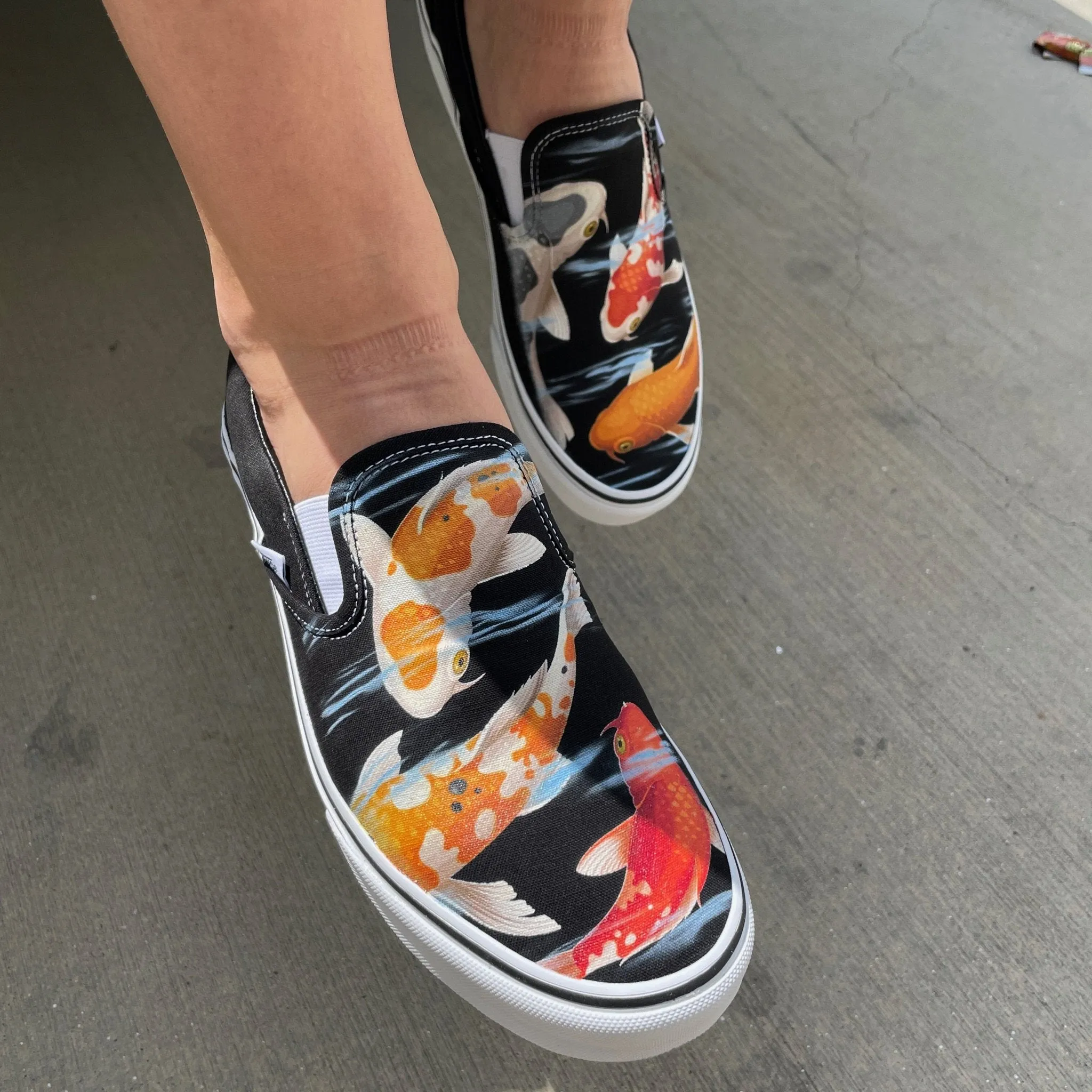 Kids Shoes - Koi Pond Black Slip Ons