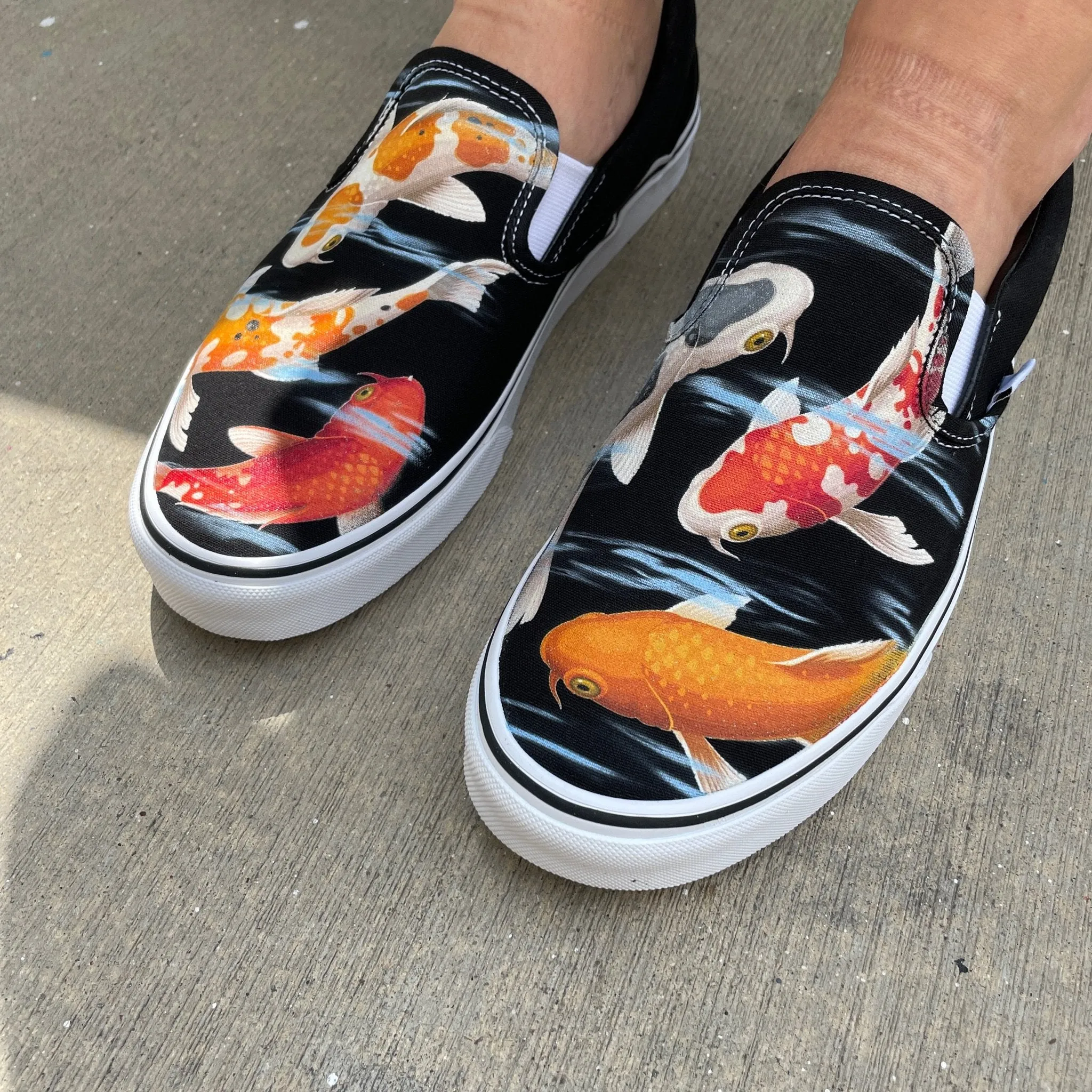 Kids Shoes - Koi Pond Black Slip Ons