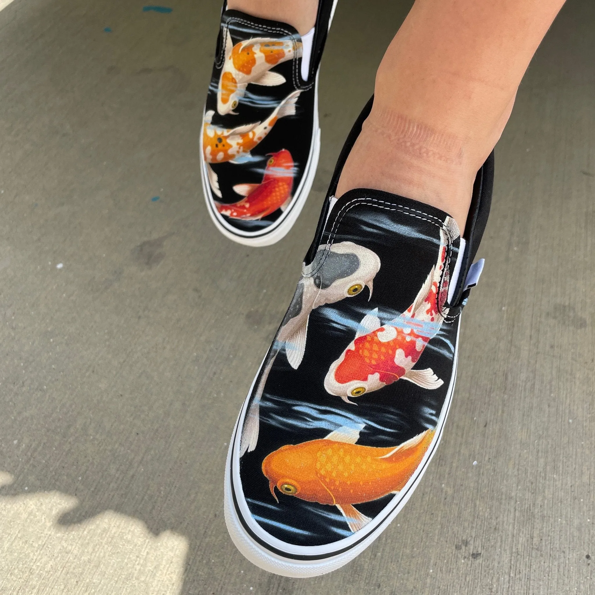 Kids Shoes - Koi Pond Black Slip Ons