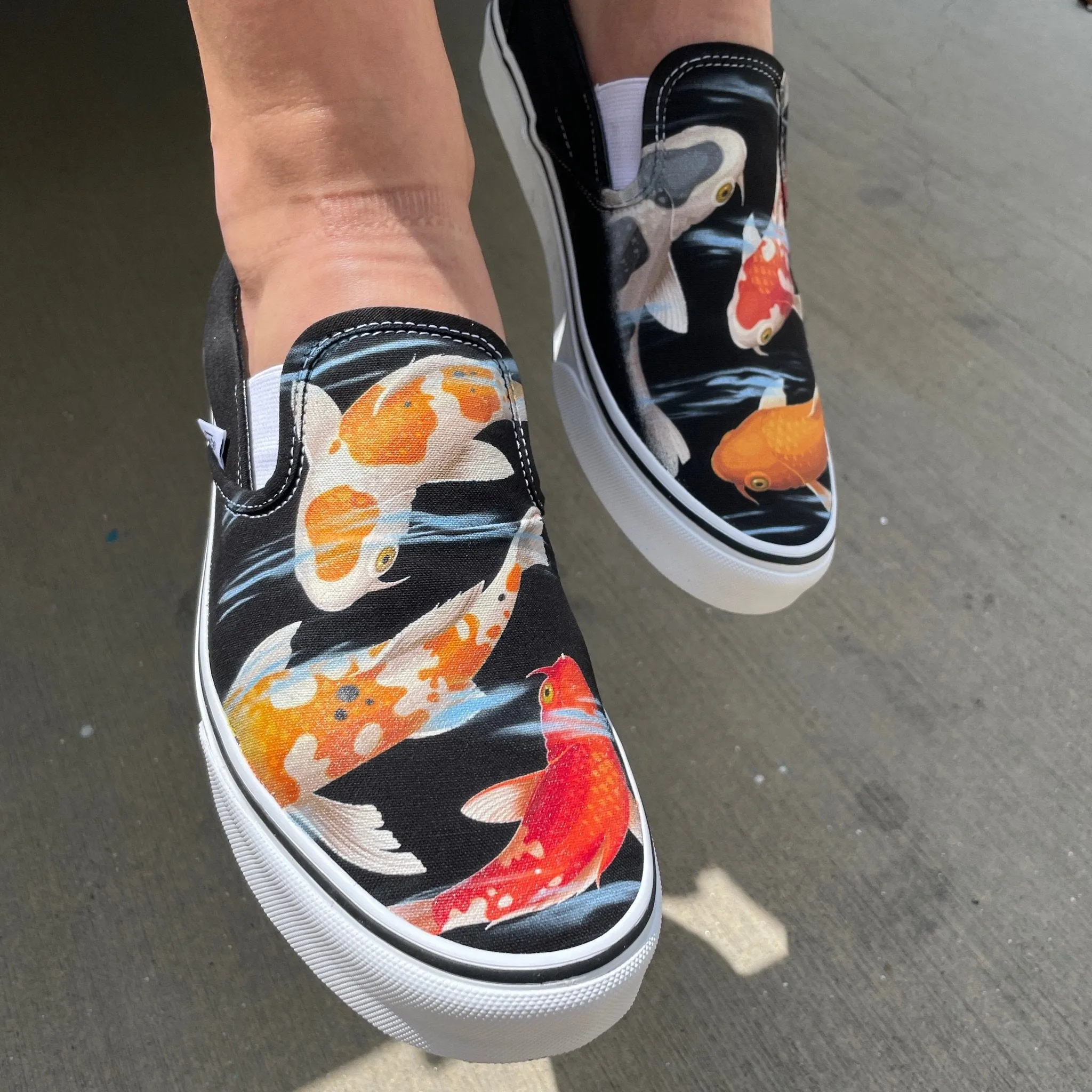 Kids Shoes - Koi Pond Black Slip Ons