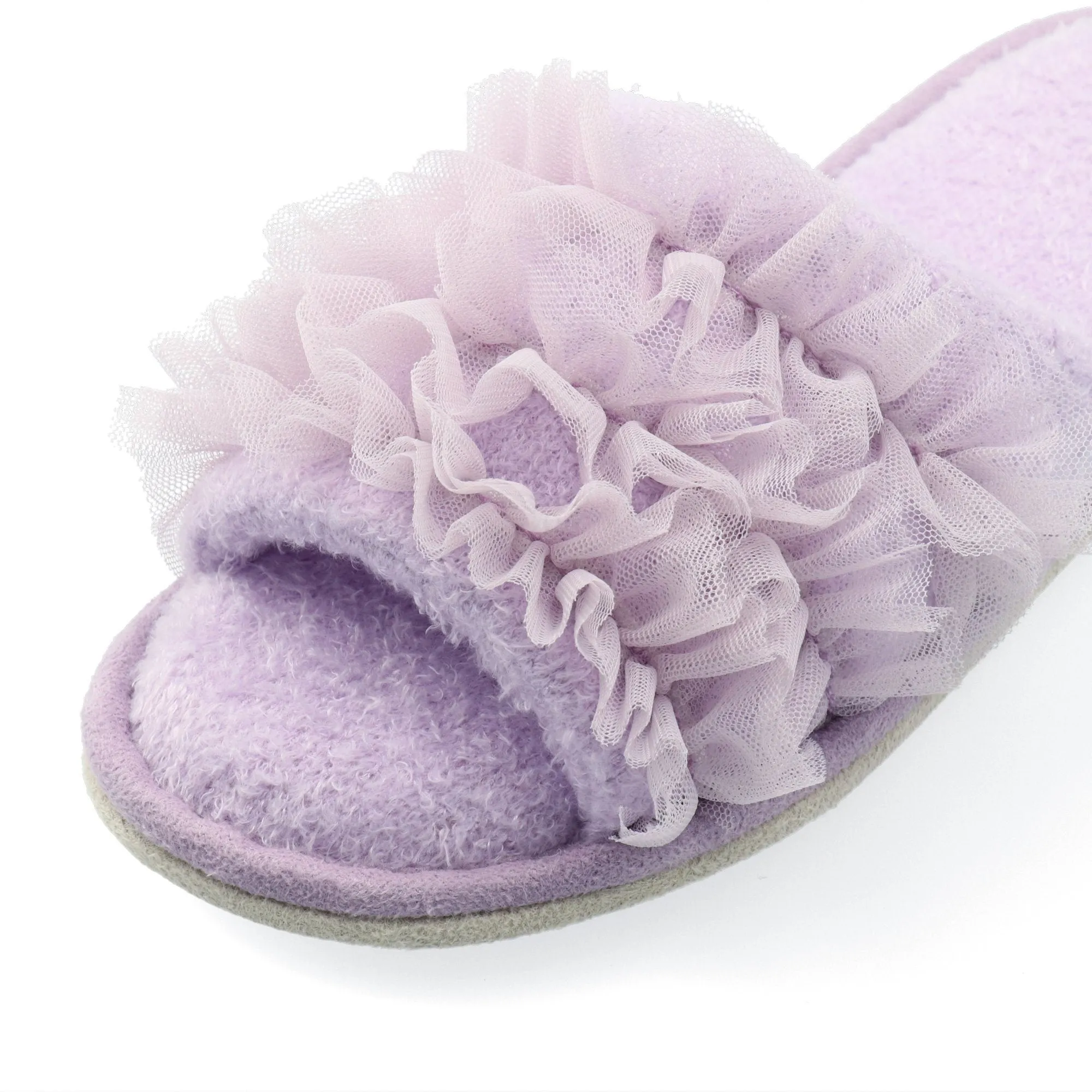 Knit Frill Room Shoes Purple