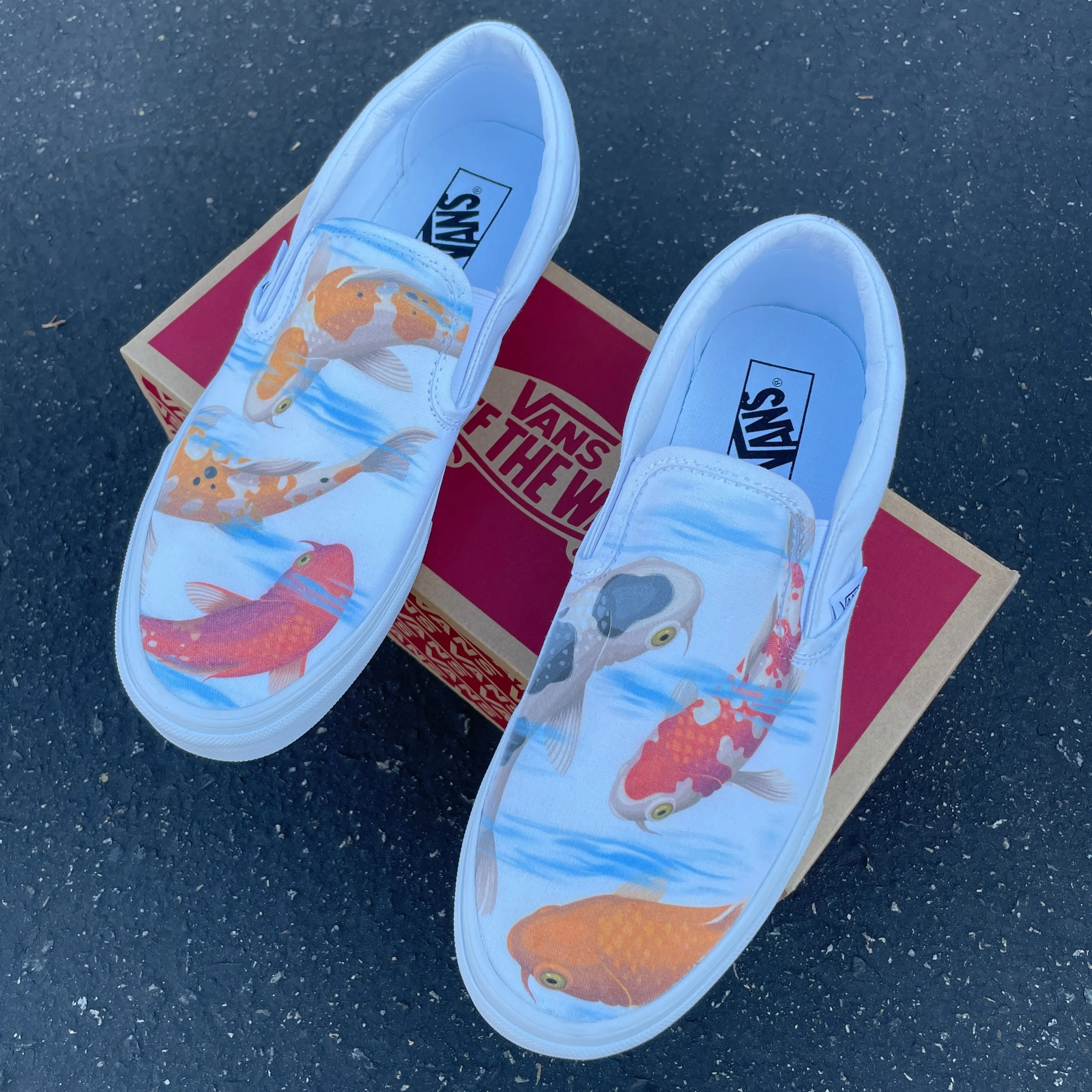 Koi Pond - White Slip On Vans