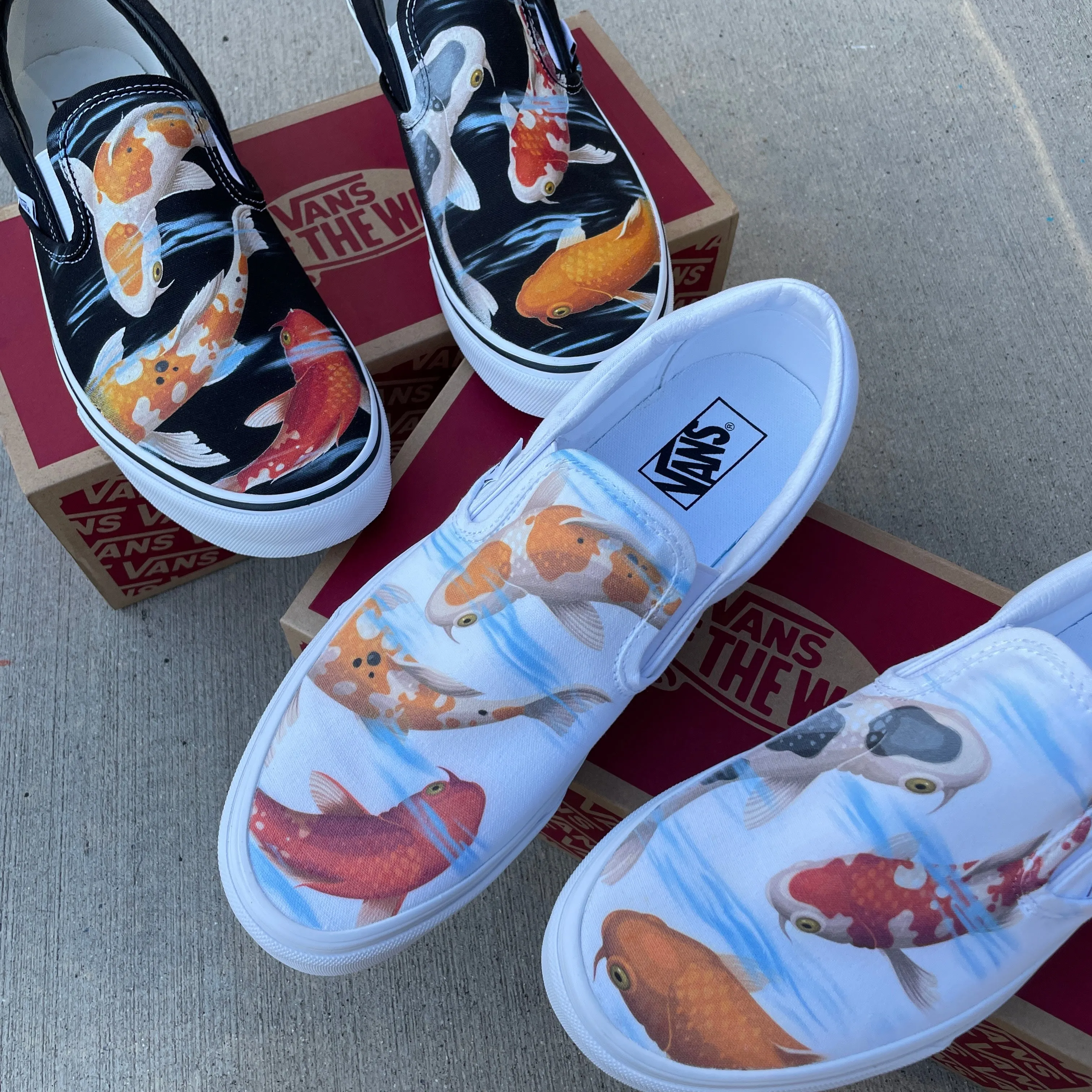 Koi Pond - White Slip On Vans