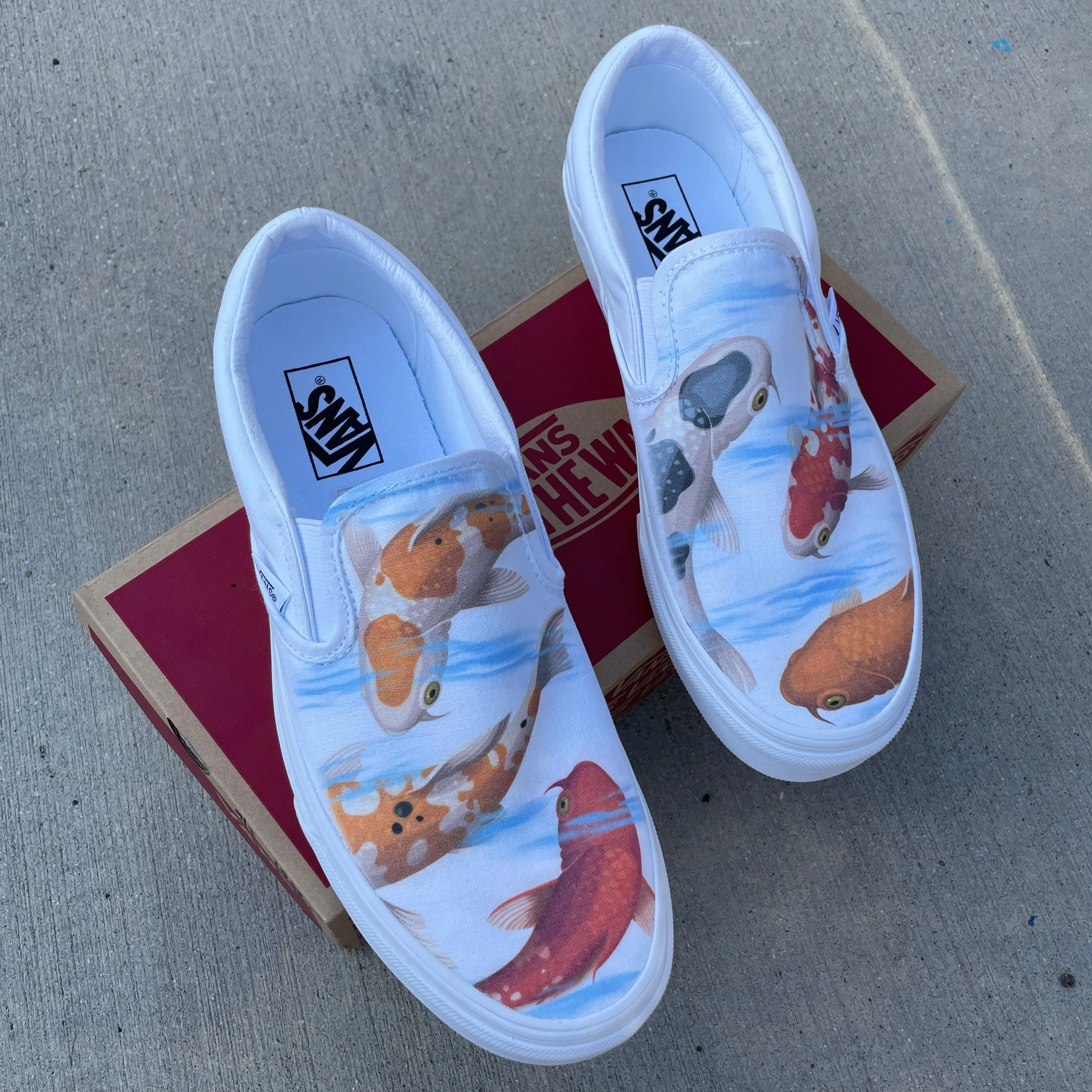 Koi Pond - White Slip On Vans