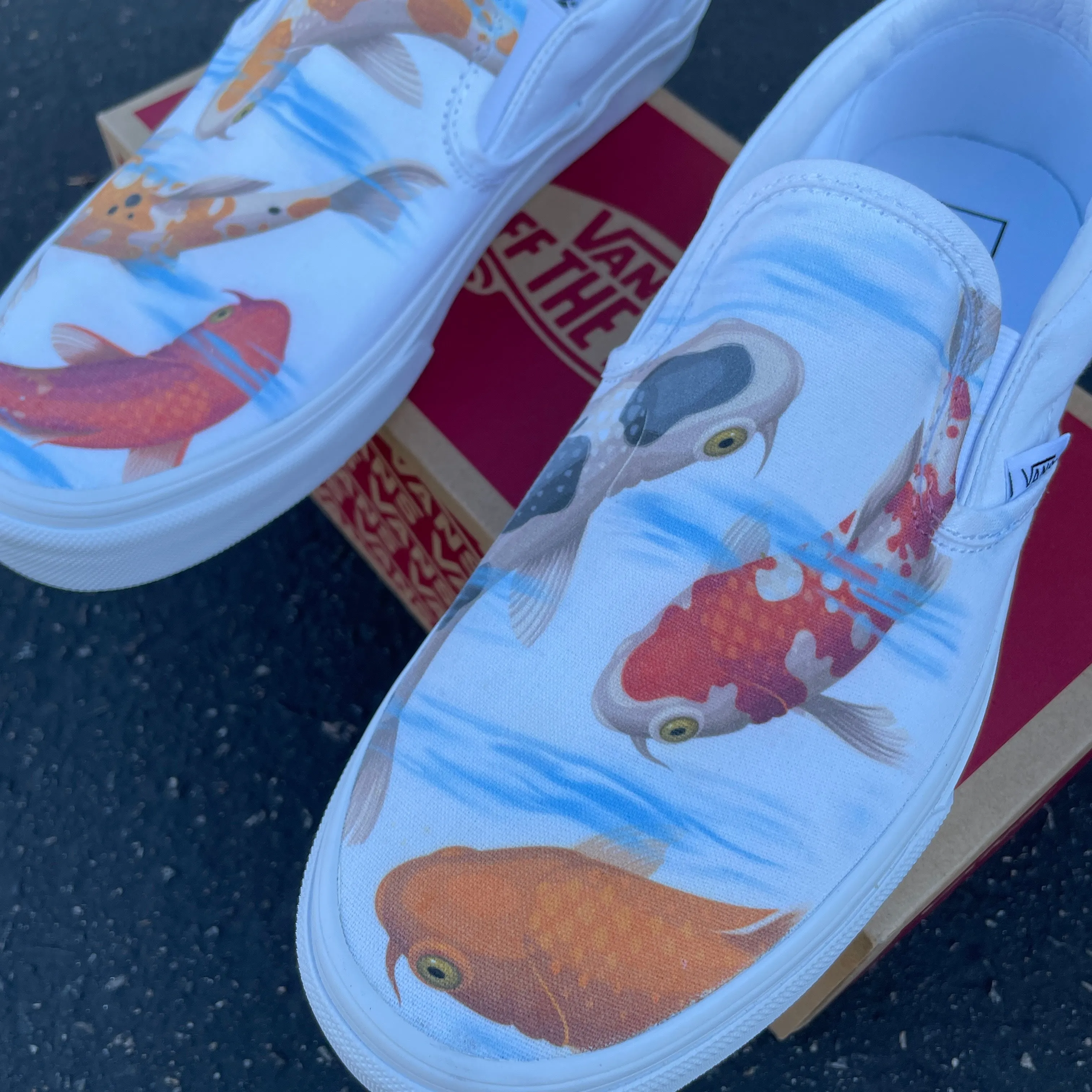 Koi Pond - White Slip On Vans