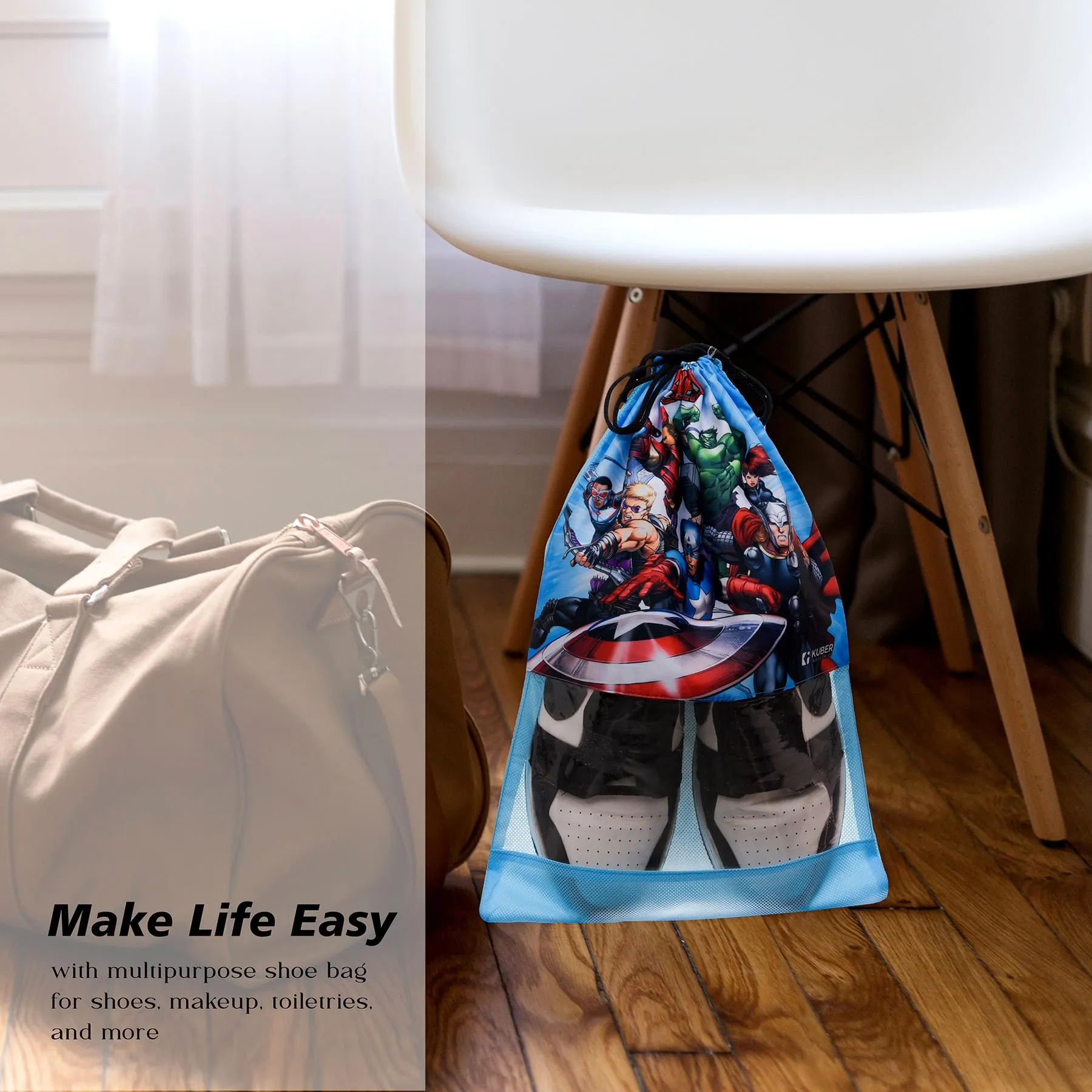 Kuber Industries Marvel Avengers Shoe Cover | Travel Shoe Storage Bags | Polyester Storage Bag | Drawstring Shoe Cover | Shoe Organizer with Clear Window | Pack of 18 | Multi