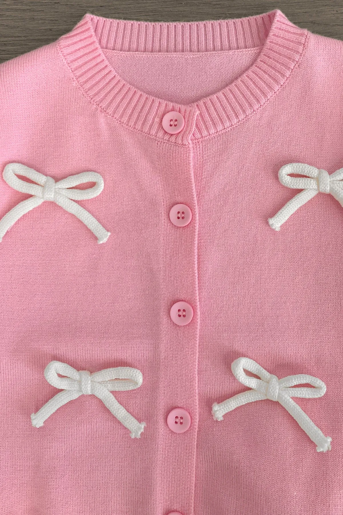 Light Pink & White Bow Cardigan