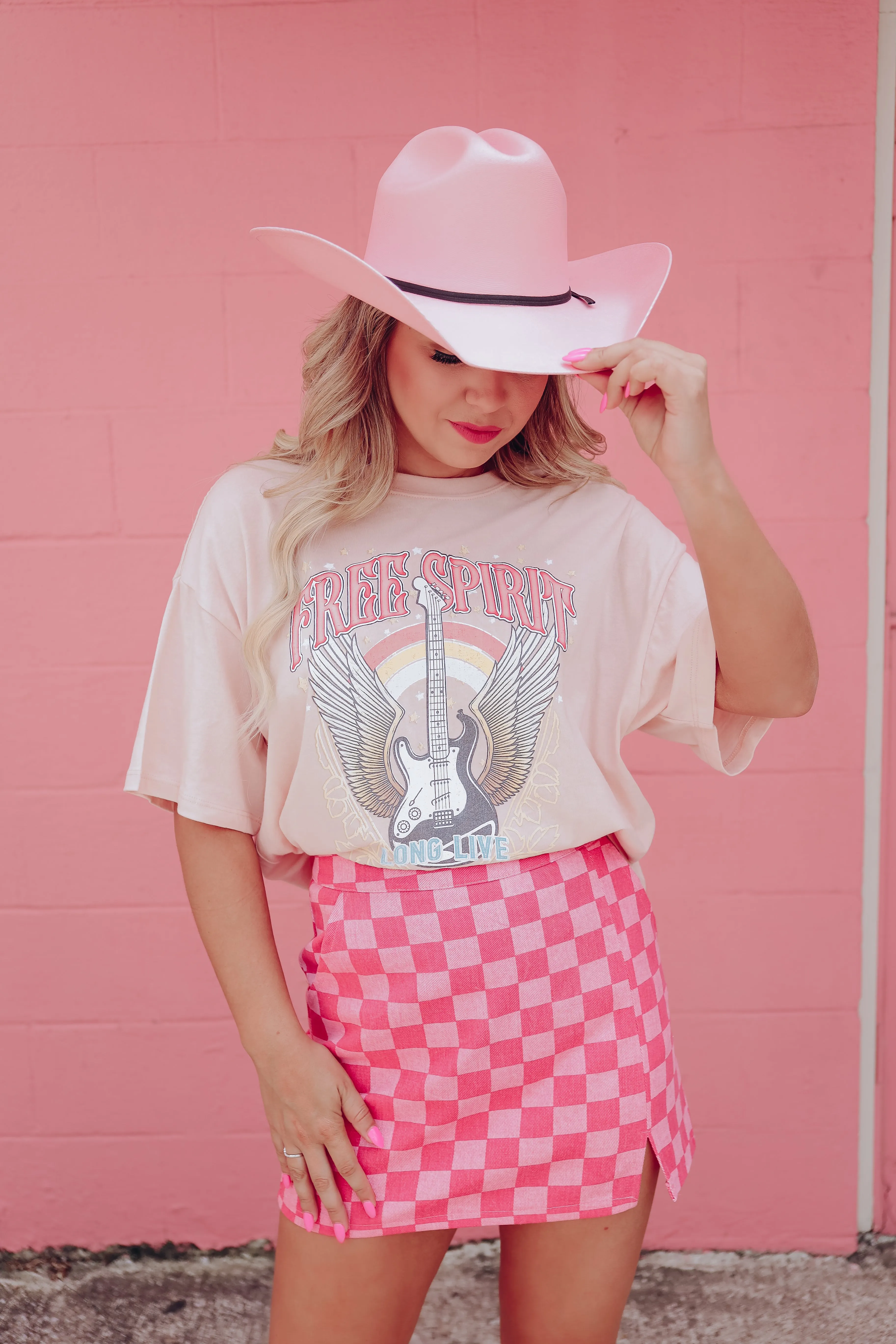 Long Live Free Graphic Crop Top - Light Pink