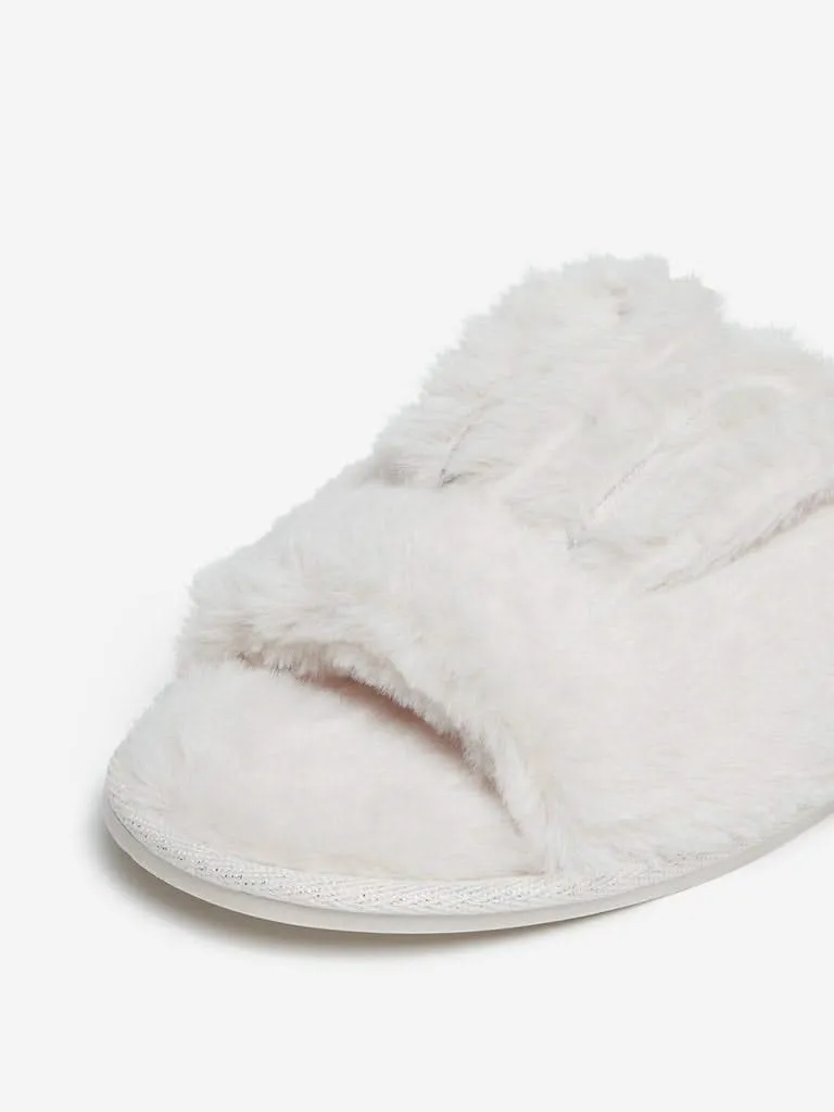 LUNA BLU Off White Faux-Fur Bedroom Slides