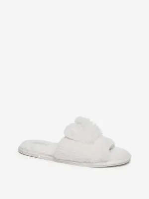 LUNA BLU Off White Faux-Fur Bedroom Slides