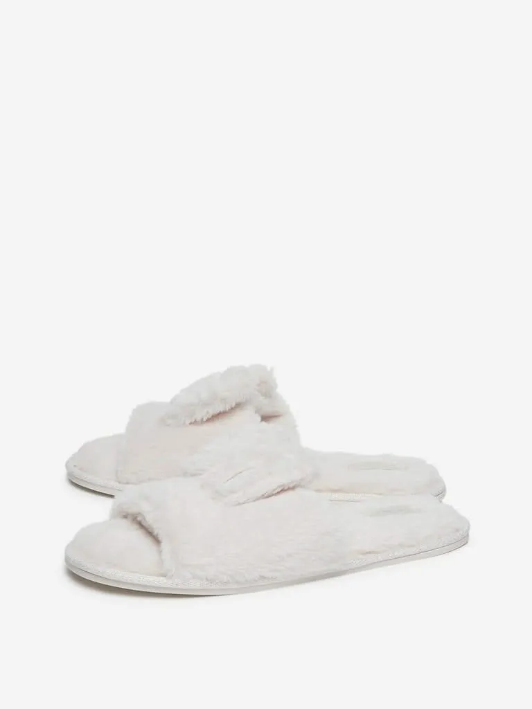 LUNA BLU Off White Faux-Fur Bedroom Slides