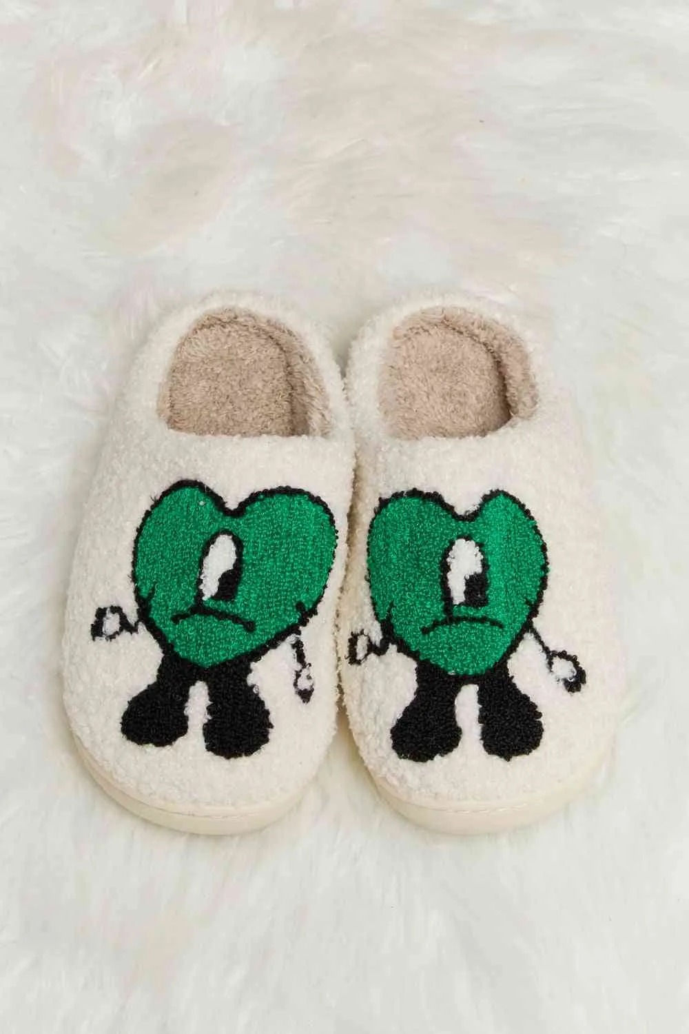 Melody Love Heart Print Plush Slippers