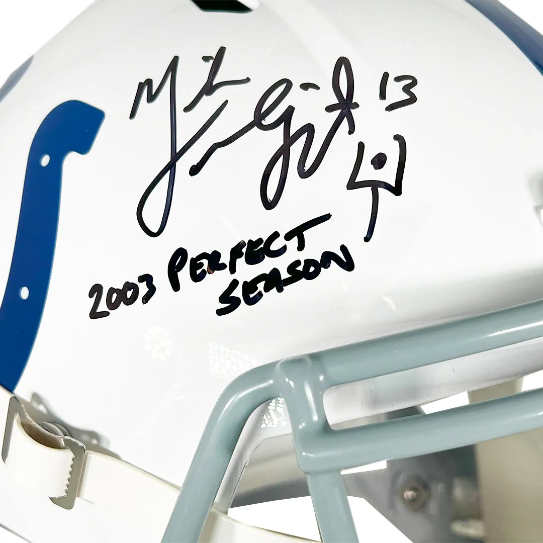 Mike Vanderjagt Signed 2003 Perfect Season Inscription Indianapolis Colts Speed Full-Size Replica Football Helmet (JSA)