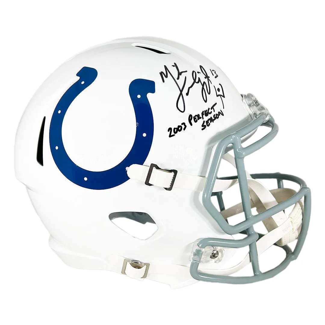 Mike Vanderjagt Signed 2003 Perfect Season Inscription Indianapolis Colts Speed Full-Size Replica Football Helmet (JSA)