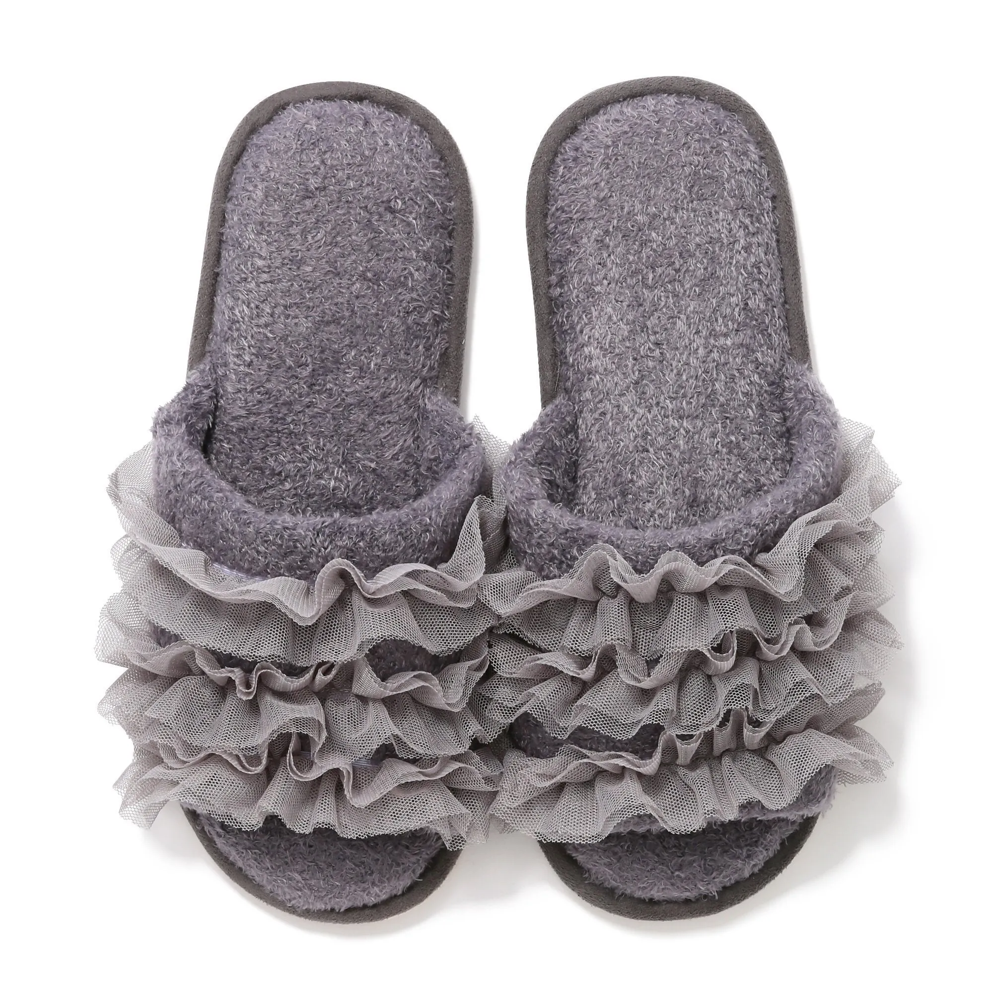 Moist Knit Frill Room Shoes Gray