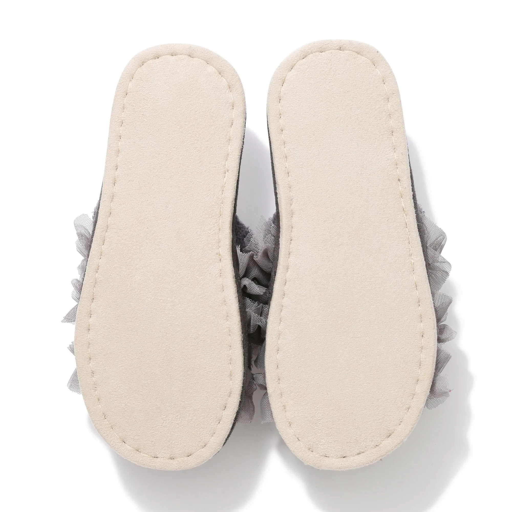 Moist Knit Frill Room Shoes Gray