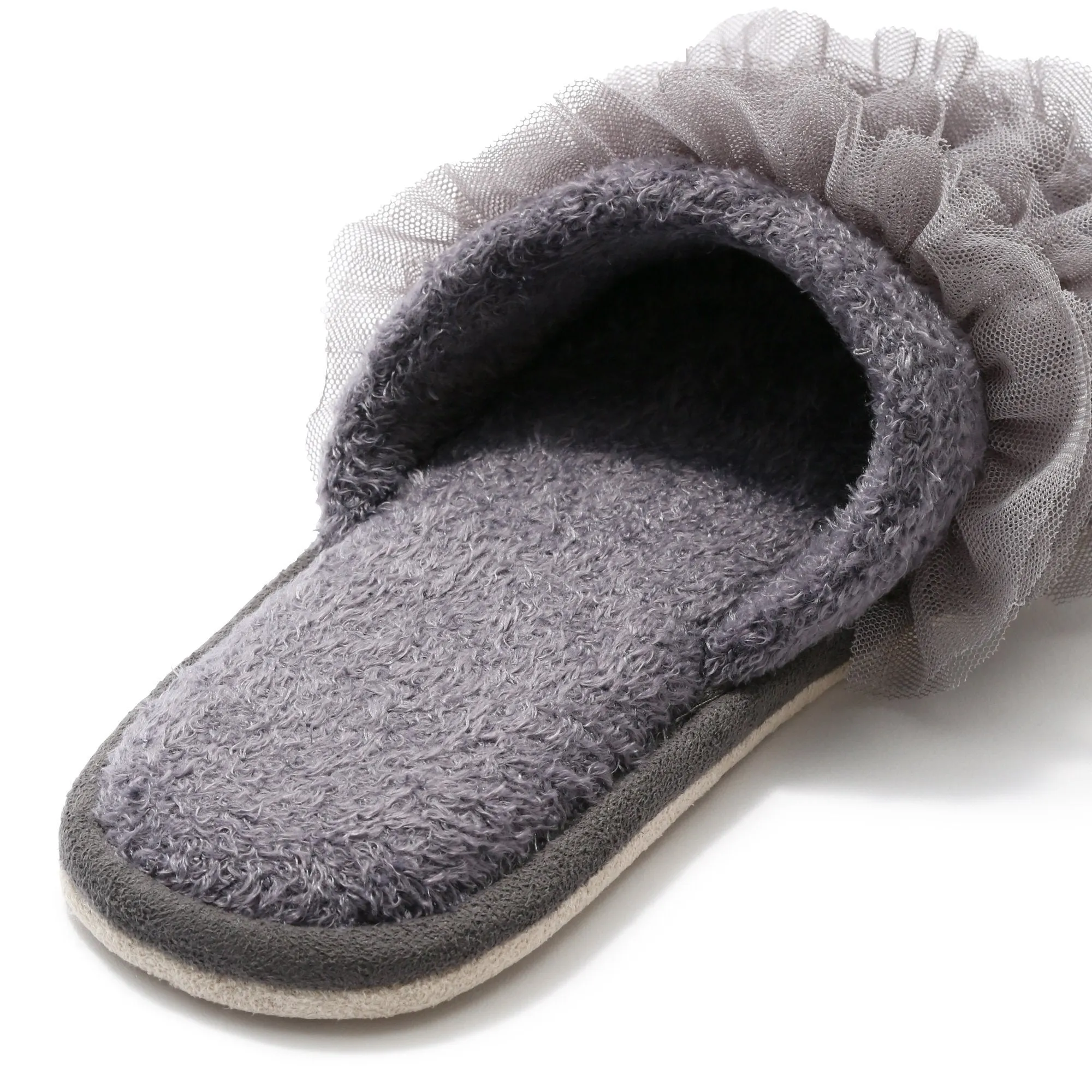 Moist Knit Frill Room Shoes Gray