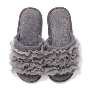 Moist Knit Frill Room Shoes Gray