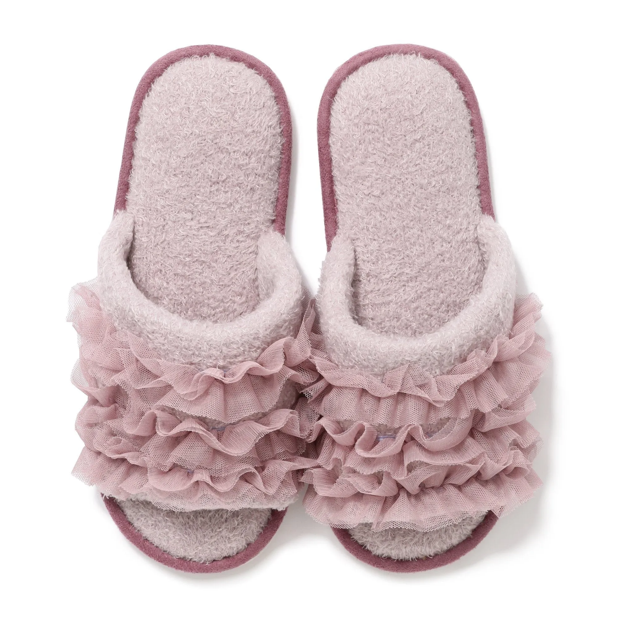 Moist Knit Frill Room Shoes Pink