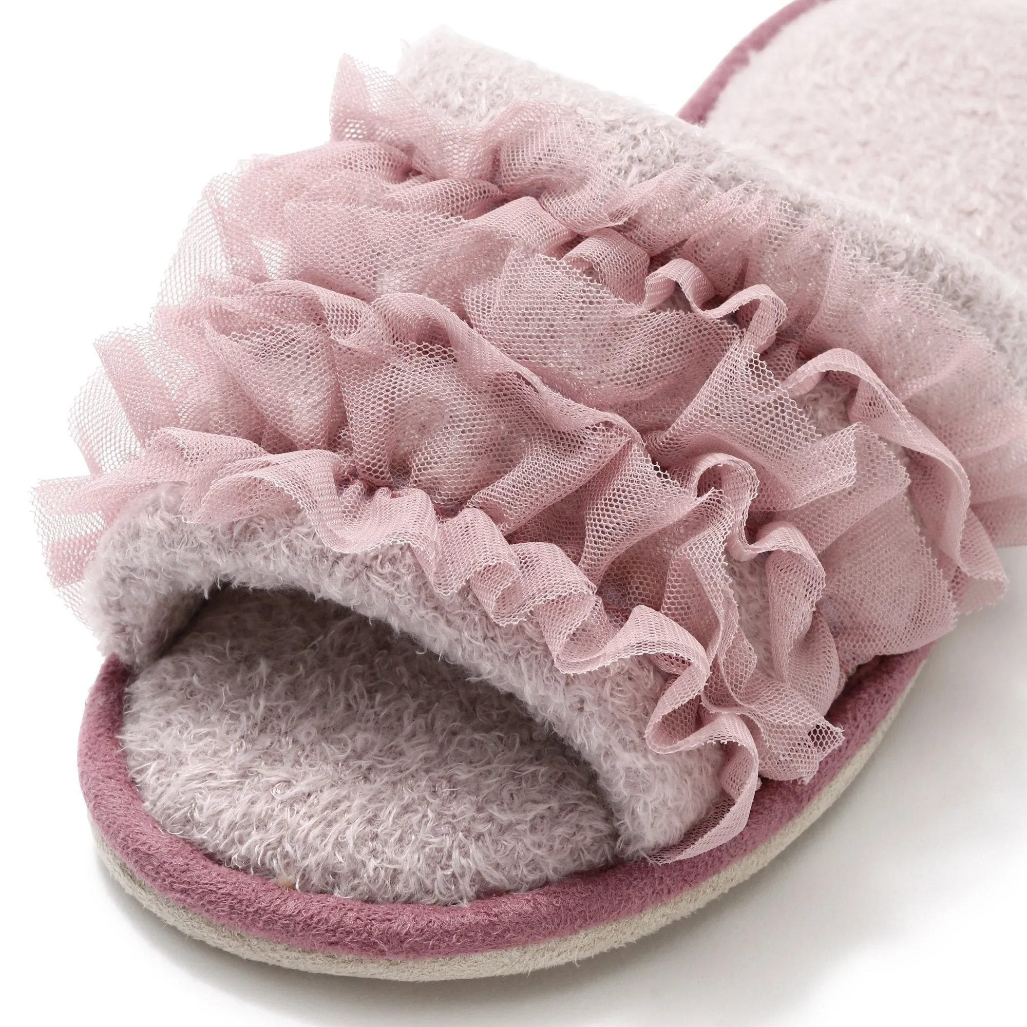 Moist Knit Frill Room Shoes Pink