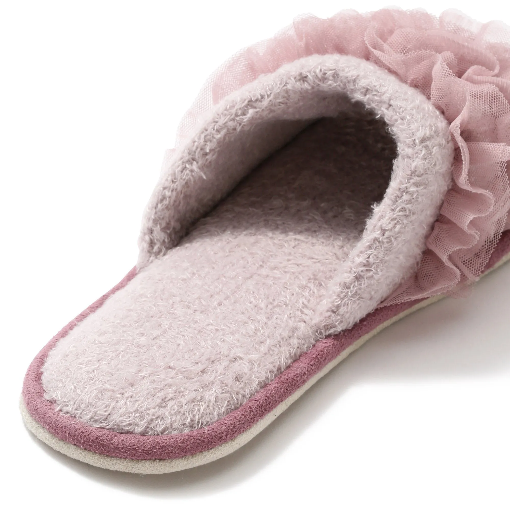 Moist Knit Frill Room Shoes Pink