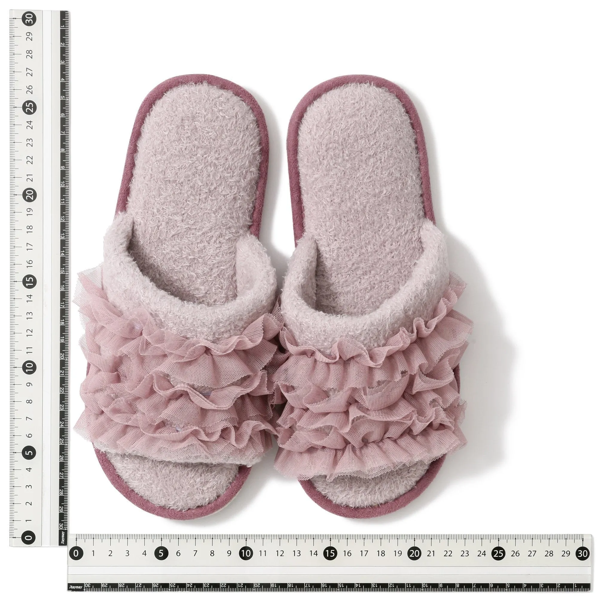 Moist Knit Frill Room Shoes Pink