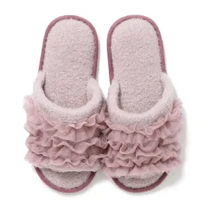 Moist Knit Frill Room Shoes Pink