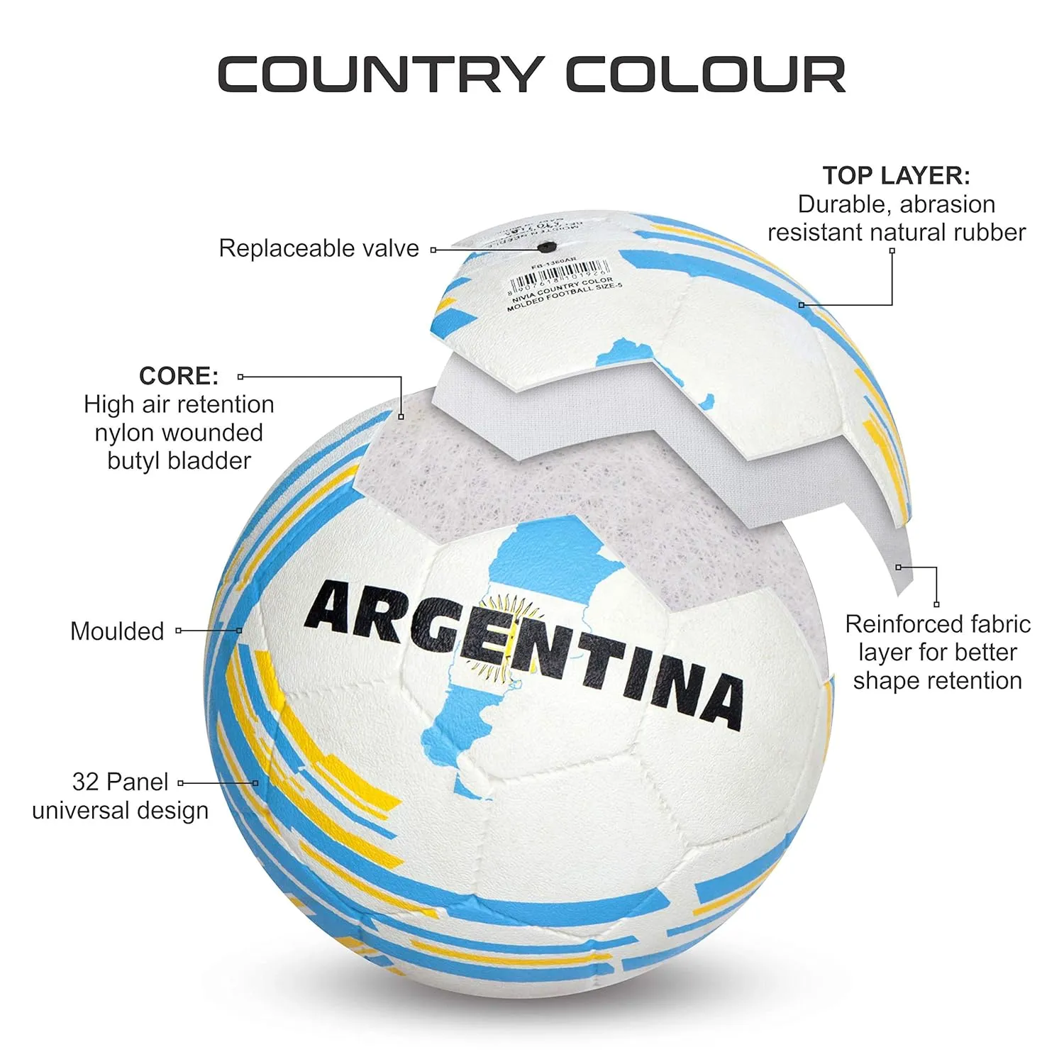 Nivia Country Colour Rubber Moulded Football