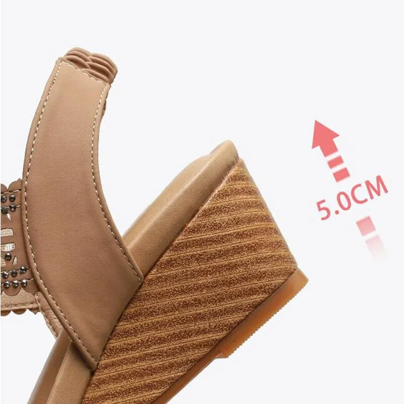 OCW Casual Comfy Soft Sandals For Women Breathable Hollow Rhinestone Embellished Wedges