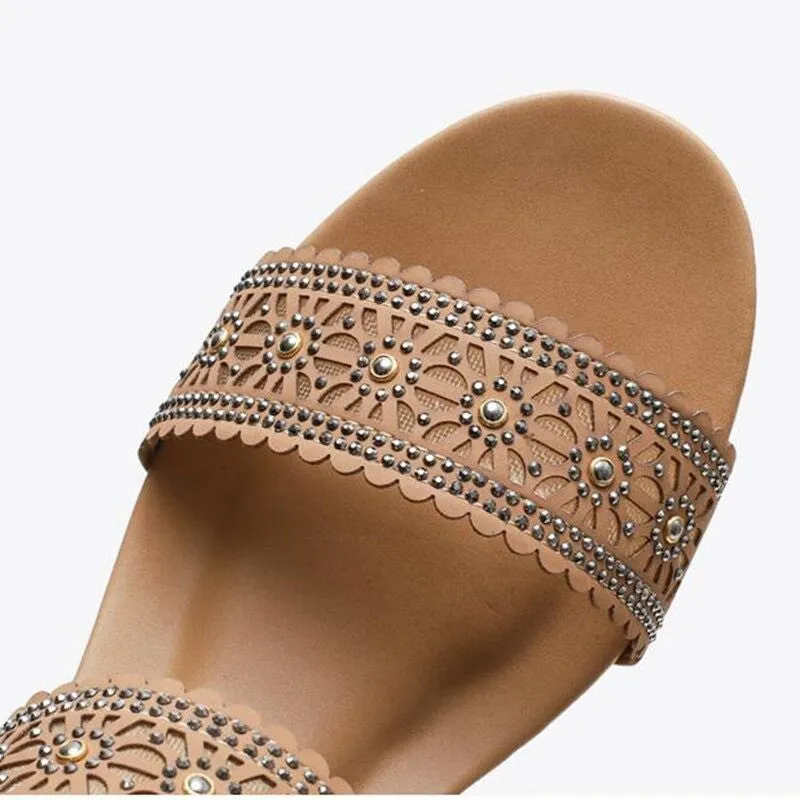 OCW Casual Comfy Soft Sandals For Women Breathable Hollow Rhinestone Embellished Wedges