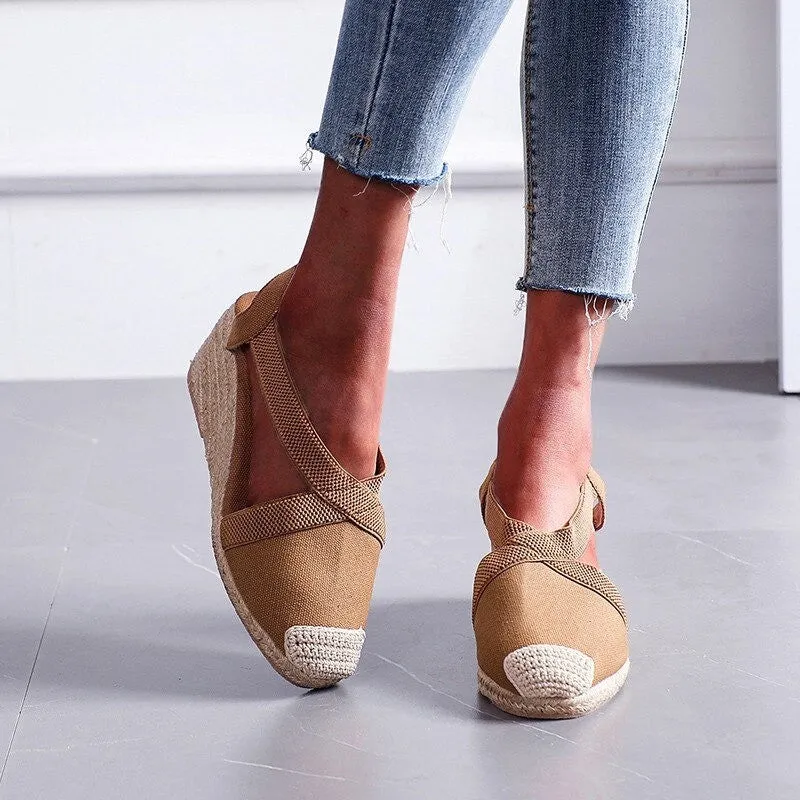 OCW Wedges Women Shoes Closed Toe Espadrille Platform Height Increase Sandals