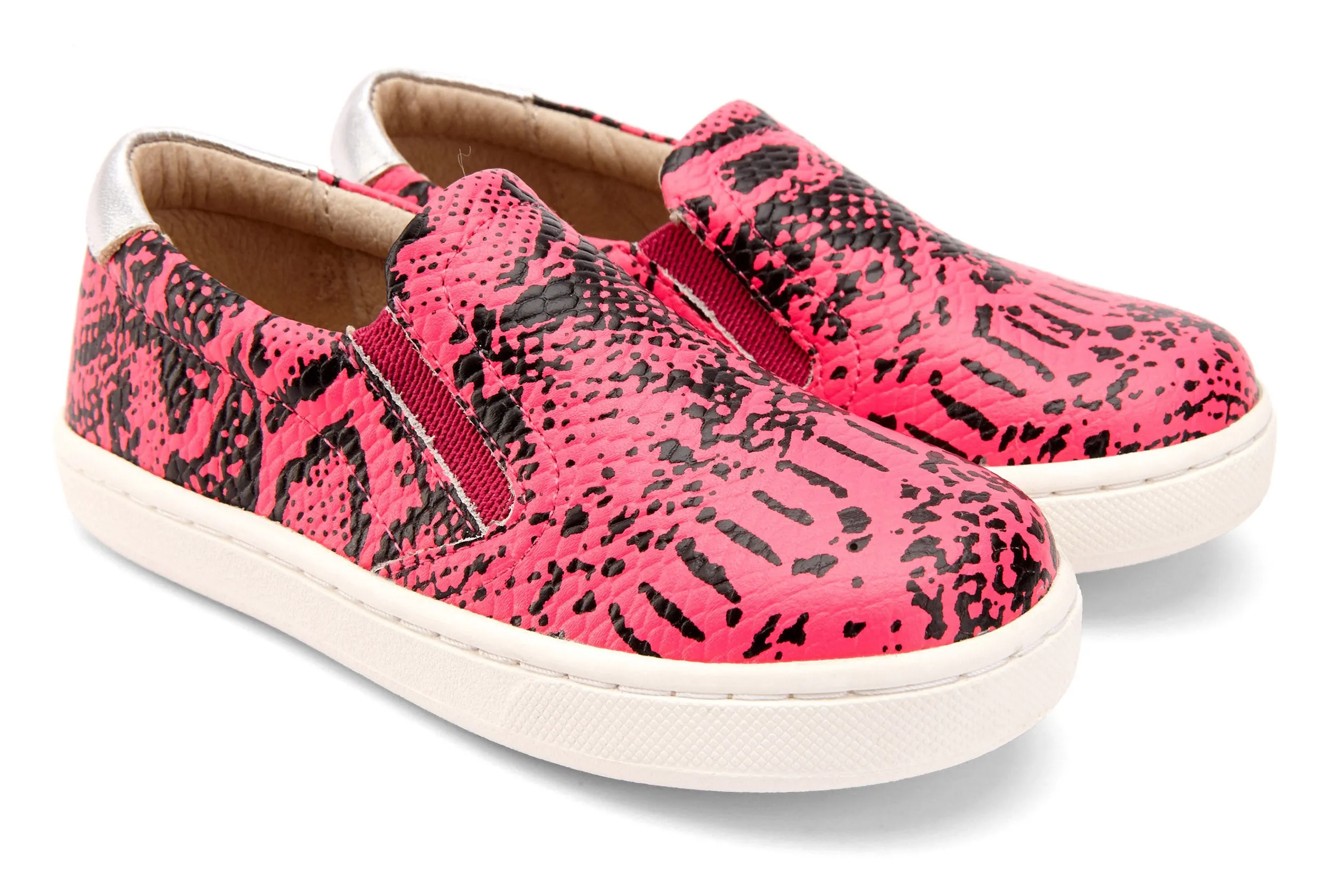 Old Soles Boy's and Girl's 6097 Hoff Style Leather Slip On Sneaker Shoe - Neon Pink Snake/Silver