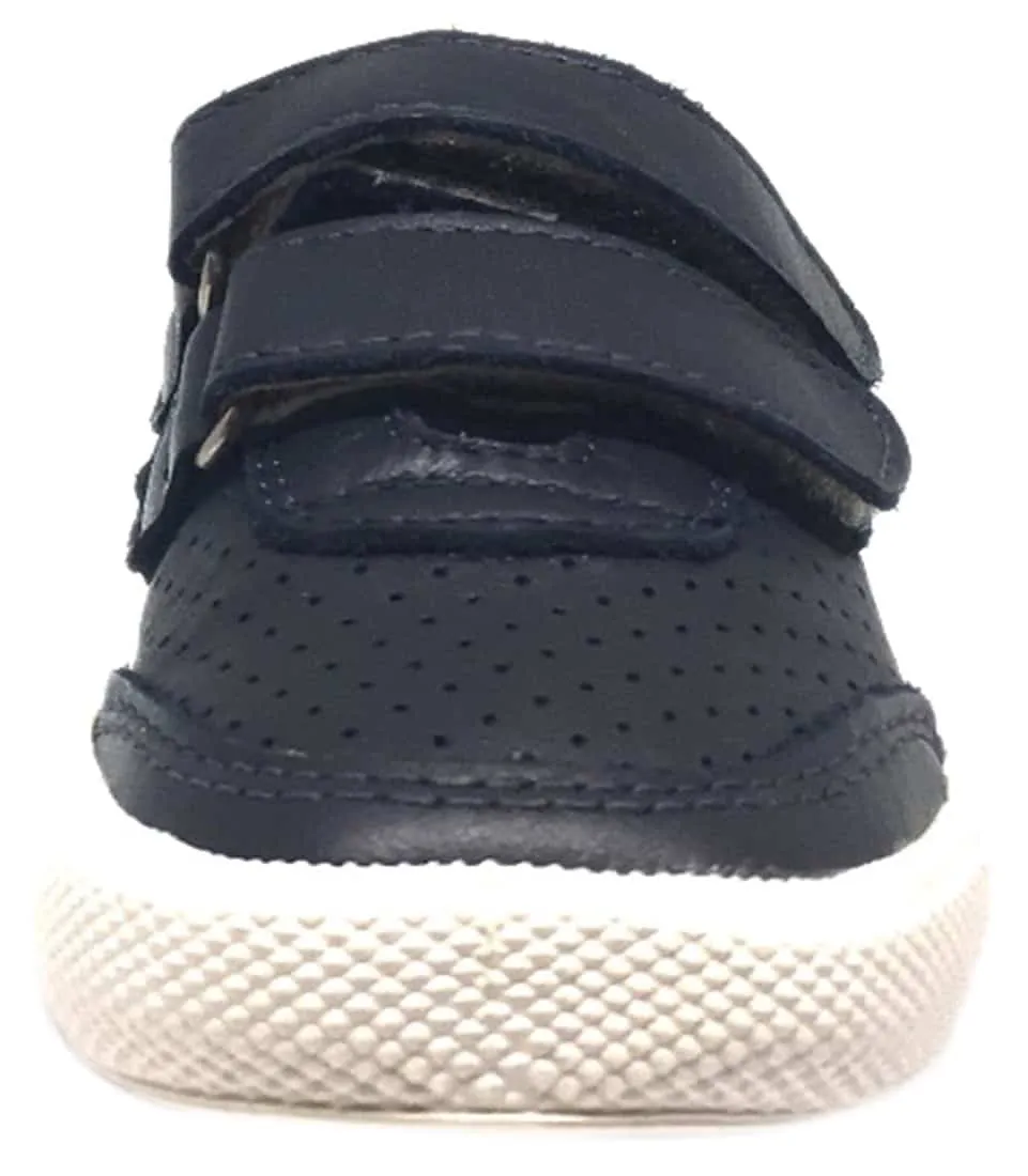 Old Soles Boy's R-Racer Navy Perforated Leather Double Hook and Loop Sneakers