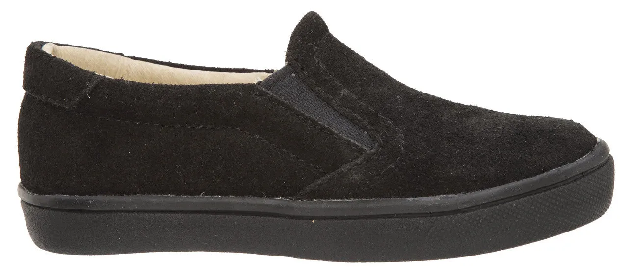 Old Soles Girl's and Boy's 6010 Dressy Hoff Black Soft Suede and Smooth Leather Slip On Loafer Sneaker