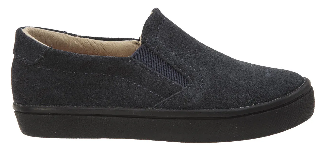 Old Soles Girl's and Boy's 6010 Dressy Hoff Navy Soft Suede and Smooth Leather Slip On Loafer Sneaker