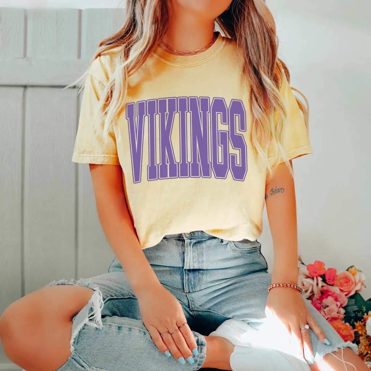 Personalized Collegiate Letter Comfort Color Tee