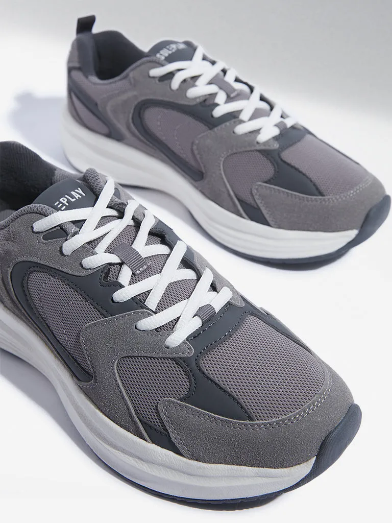 SOLEPLAY Dark Grey Mesh-Detailed Lace-Up Sneakers