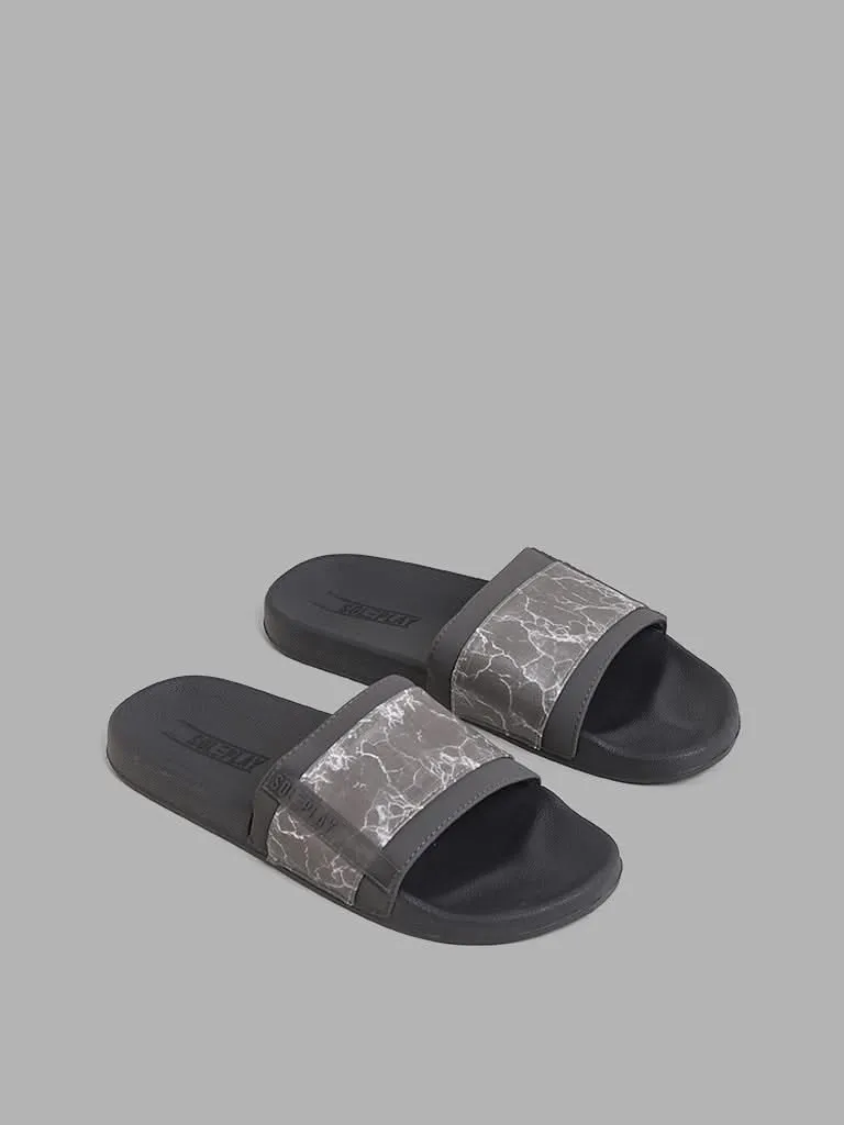 SOLEPLAY Grey Marble Effect Slides