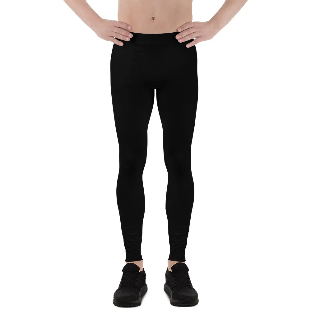 Solid Black Color Best Meggings, Classic Elastic Comfy Men's Leggings Fitness Pants-Made in USA/EU