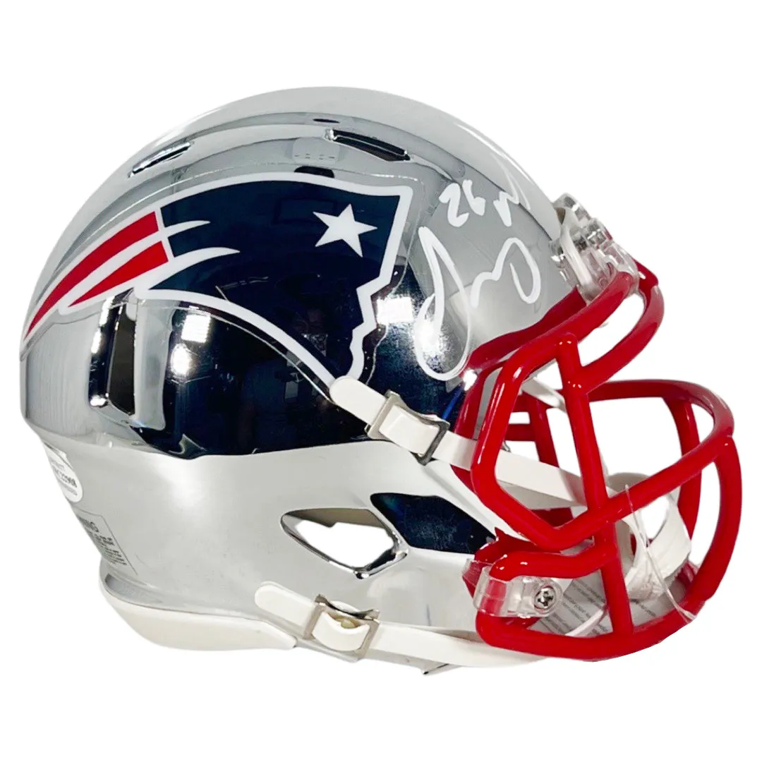 Sony Michel Signed New England Patriots Chrome Speed Mini Football Helmet (Beckett)