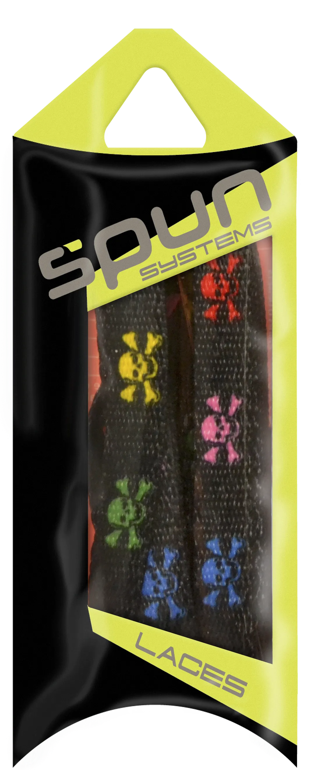 Spun™ 3/8" Printed ShoeLaces - Black with Multi Color Skull&Bones