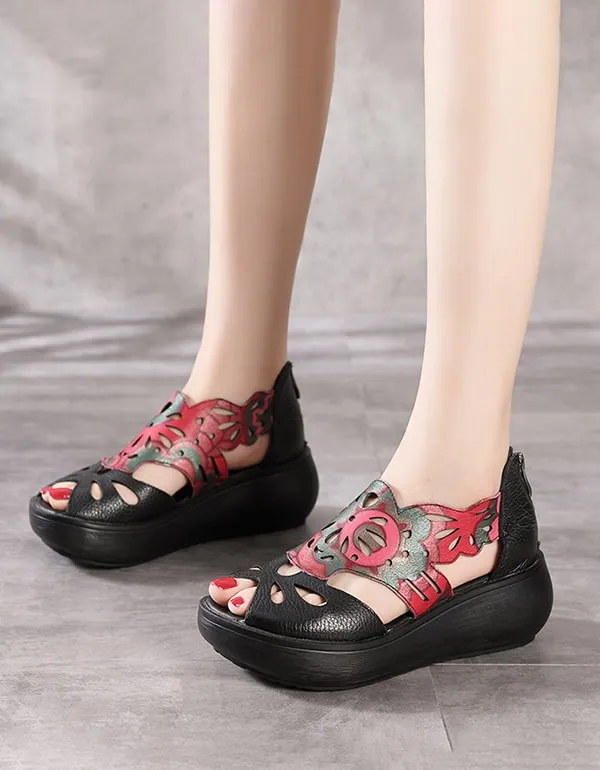 Summer Open Toe Printed Wedge Sandals