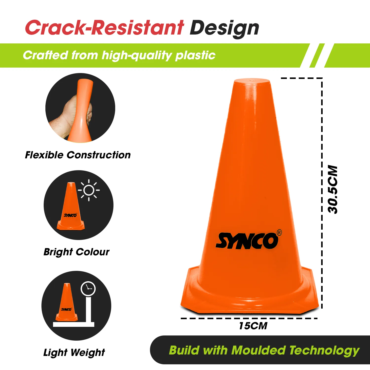 Synco Agility Training Marker Cones | Cones for Training, Fitness & Marking (Traffic Cones) 9 inch, 12 inch