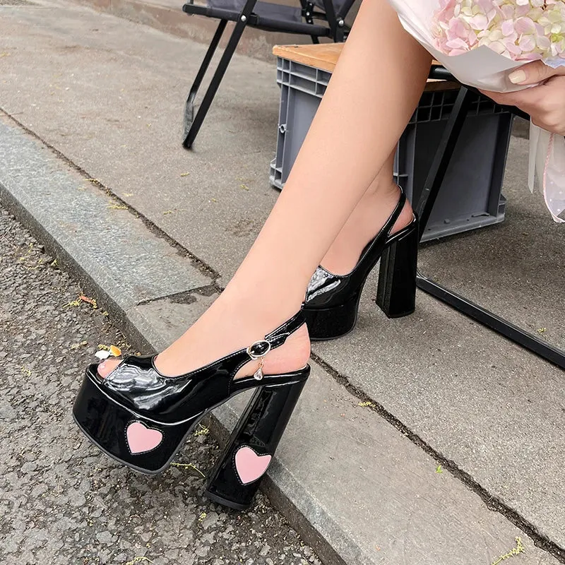 TAVIMART  -  Rhinestone Bow Fish Mouth Thick Heel Shoes Love Patch Super High Heel Open Toe Sandals Size 34-43 Summer New Women's Shoes